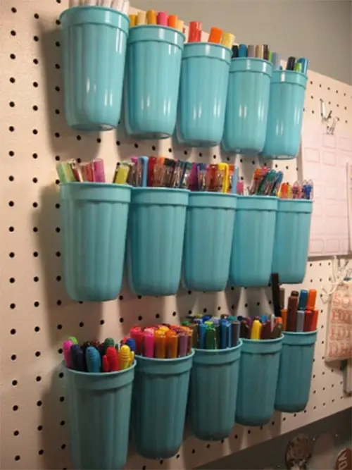 51 plastic cups pegboard