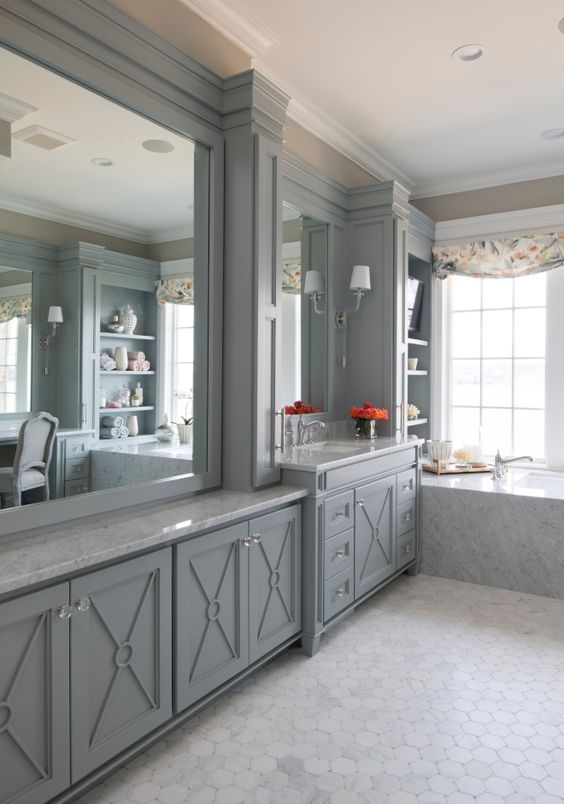 Benjamin Moore Boothbay Gray is a beautiful medium green, blue gray paint color for cabinets