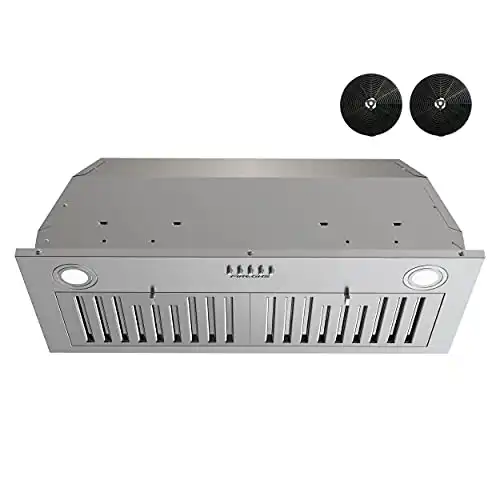 FIREGAS Range Hood Insert 30 inch, Built-in/Insert Range Hood with 600 CFM, Ducted/Ductless Convertible Range Hood, Stainless Steel Vent Hood with Push Button, Baffle Filters and Charcoal Filters