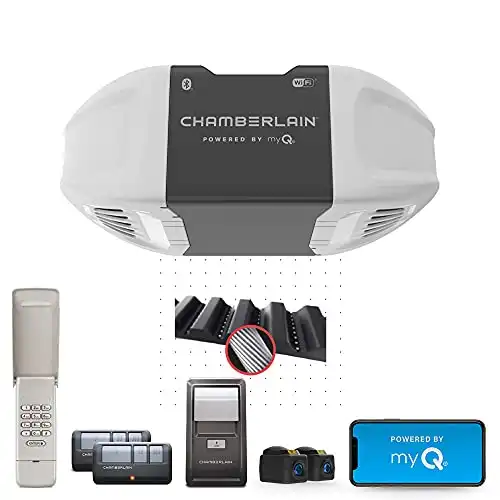 Chamberlain B2405 Smart myQ Smartphone Controlled-Ultra Quiet, Strong Belt Drive, Wireless Keypad Included, Blue Garage Door Opener , White