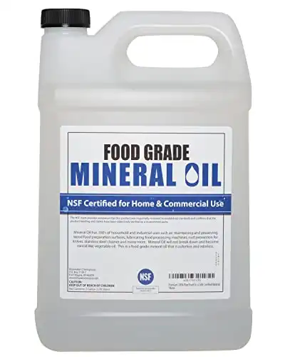 NSF Certified Food Grade Mineral Oil – Gallon (128oz), Certified Food Safe Conditioner for Wood Cutting Boards, Butcher Blocks and Stainless-Steel Kitchen Equipment