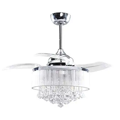 Ceiling Fan with Light and Remote 36 Inch Modern Crystal Ceiling Fan with 3 Retractable Blades, 3 Lights Not Included