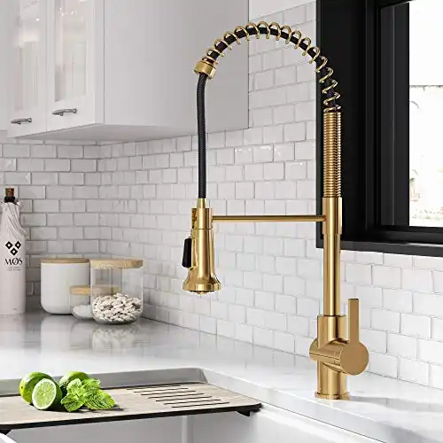 KRAUS Britt 2nd Gen Commercial Style Pull-Down Single Handle Kitchen Faucet in Brushed Brass, KPF-1691BB