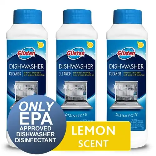 Glisten Dishwasher Cleaner & Disinfectant, Removes Limescale, Rust, Grease and Buildup, All-Natural, Fresh Lemon, 3-Pack (DM03N)