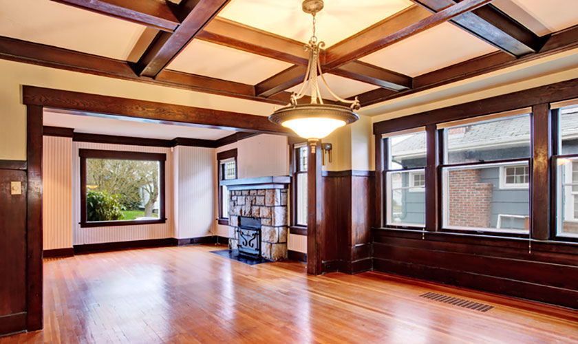 wood stained coffered ceiling 
