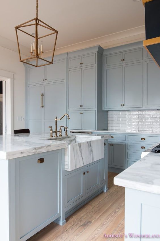 Uncertain Gray is a stunning blue gray paint color for kitchen cabinets