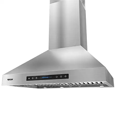 Range Hoods 36 Inch - EKON Wall Mount Range Hood Stainless Steel 900 CFM, Touch Panel Control With Remote And LCD Display / 4 Pcs 3W Led Lamp/Dishwasher Baffle Filters