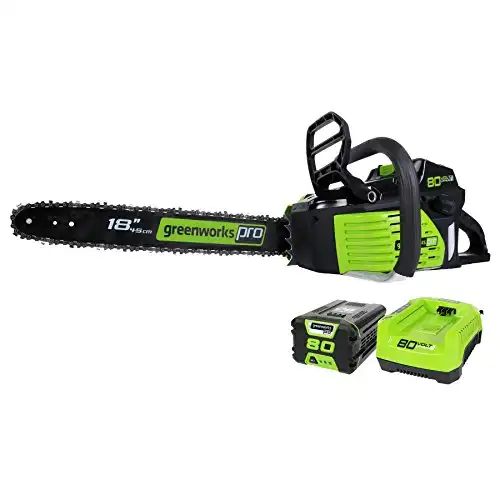 Greenworks Pro 80V 18-Inch Brushless Cordless Chainsaw, 2.0Ah Battery and Rapid Charger Included GCS80421