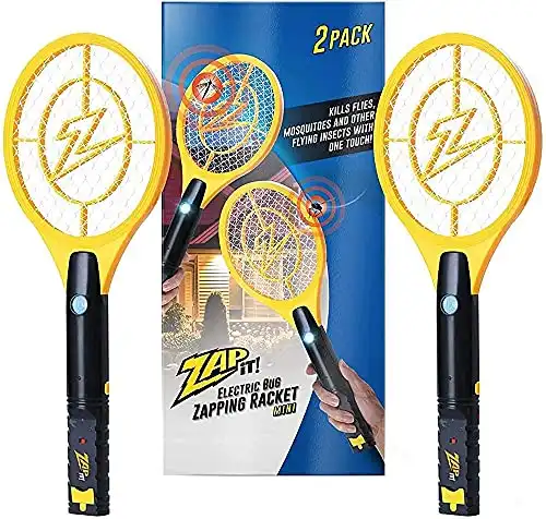 ZAP iT! Electric Fly Swatter Racket & Mosquito Zapper - High Duty 4,000 Volt Electric Bug Zapper Racket - Fly Killer USB Rechargeable Fly Zapper Indoor Safe - 2 Pack
